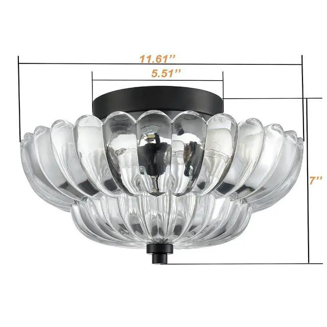 Alt view image 6 of 7 - HYDELITE Modern Black Ceiling Light Traditional with Scalloped Clear Glass | 3-Light Semi Flush Mount Ceiling Light with Scalloped for Living Room Hallway Close to Ceiling Light Fixture