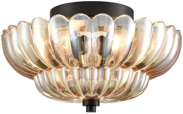Main image of HYDELITE Modern Black Flush Mount Ceiling Light 3-Light Amber Glass | 3-Light Close to Ceiling Light Fixtures with Scalloped Shade for Living Room Entryway