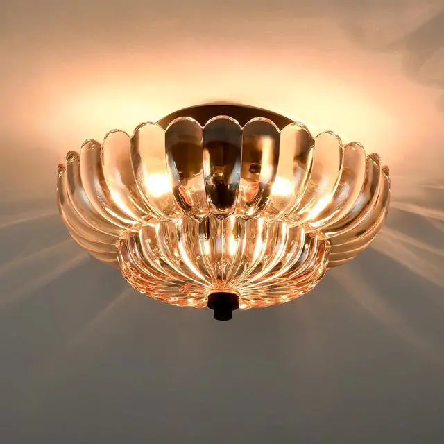 Alt view image 2 of 7 - HYDELITE Modern Black Flush Mount Ceiling Light 3-Light Amber Glass | 3-Light Close to Ceiling Light Fixtures with Scalloped Shade for Living Room Entryway