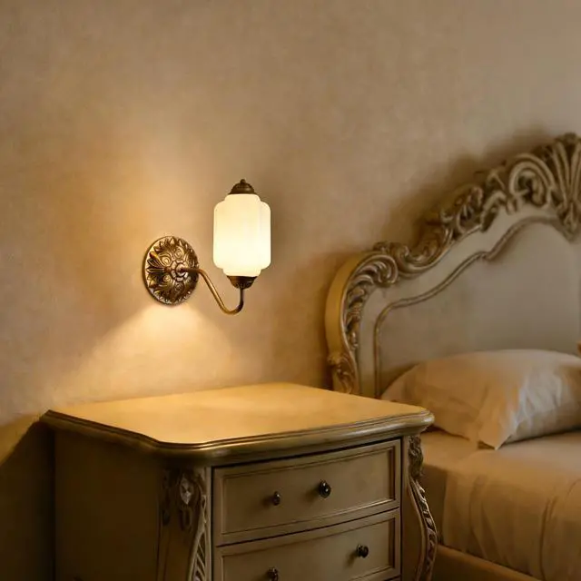 Alt view image 2 of 7 - HYDELITE Vintage Gold Milk Glass Wall Sconce with White Pumpkin Shade | Mid Century Brass Finish Wall Lamp for Bedroom Dining Room Hallway Entryway Living Room