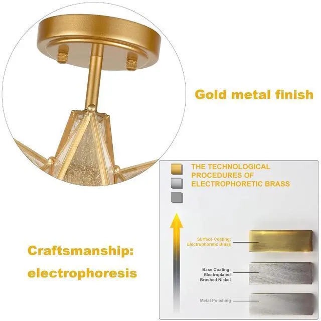 Alt view image 4 of 7 - HYDELITE Brushed Gold Moravian Star Ceiling Light with Seeded Glass | Brass 13" Semi Flush Mount Ceiling Light for Foyer Hallway Bedroom