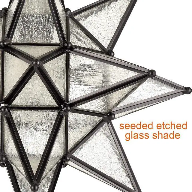 Alt view image 2 of 7 - HYDELITE Moravian Star Semi Flush Mount Ceiling Light with Seeded Glass | Black Finish Star Shade Metal 13 Inches Art Deco Lights for Entryway, Hallway, Bedroom