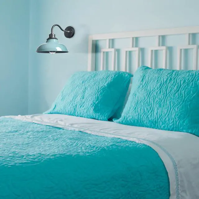 Alt view image 7 of 7 - HYDELITE Macaron Wall Sconce Gooseneck with Nautical Sea Green Shade | Modern Indoor Barn Shade Wall Lighting for Bedroom Living Room Kitchen Hallway