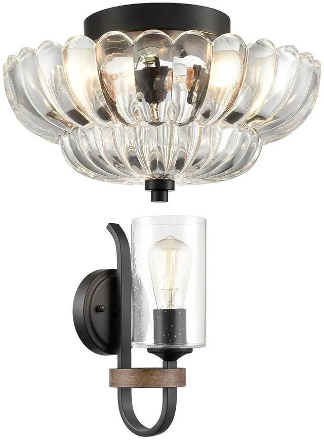 Main image of HYDELITE Enhance Your Space with Modern Black Ceiling Light and Industrial Black Wall Sconce Combo