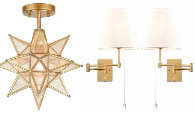 Main image of HYDELITE Gold Moravian Star Ceiling Light and Swing Arm Wall Lamp Set