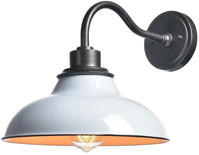 Main image of HYDELITE Wall Sconce White Barn Shade Gooseneck Wall Lighting | Modern Indoor Hardwired E26 Wall Lights for Bedroom Bathroom Living Room Kitchen Hallway