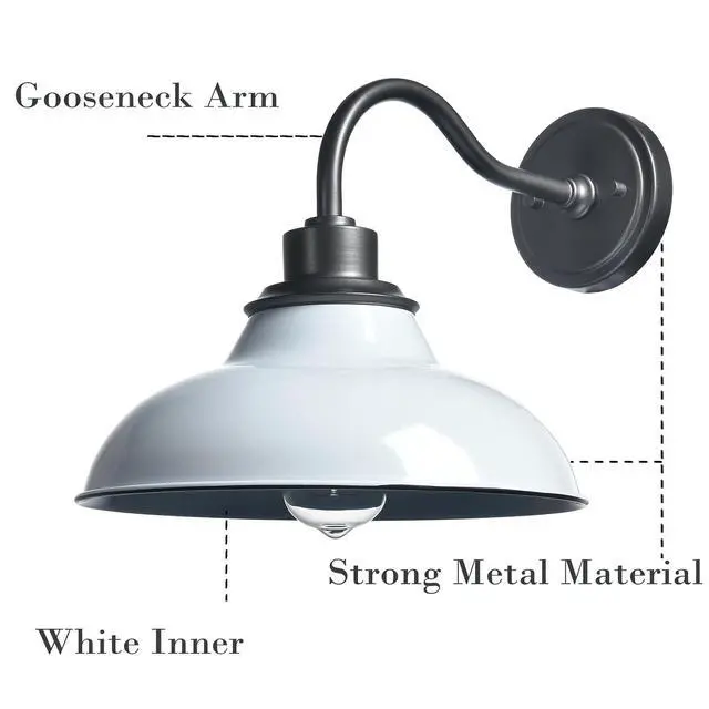 Alt view image 4 of 7 - HYDELITE Wall Sconce White Barn Shade Gooseneck Wall Lighting | Modern Indoor Hardwired E26 Wall Lights for Bedroom Bathroom Living Room Kitchen Hallway