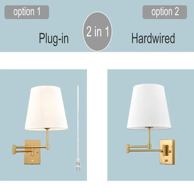 Alt view image 7 of 7 - HYDELITE Elegant Gold Swing Arm Wall Lamp and Stylish Brass Drum Pendant Light 3-Light