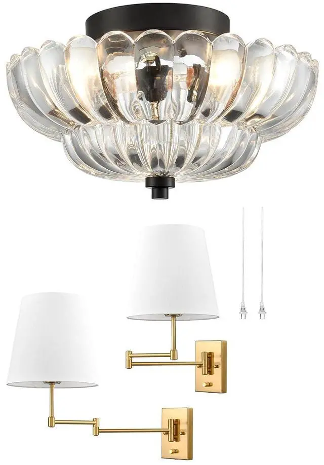 Main image of HYDELITE Black Ceiling Light & Gold Swing Arm Wall Lamp Set, Creating Unique Light and Shadow Charm!