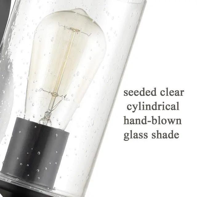 Alt view image 4 of 7 - HYDELITE Industrial Seeded Cylindrical Glass Black Wall Sconce | Farmhouse Black & Wood Grain Finish Accented Bathroom Wall Light Oil Rubbed Bronze for Bedroom Hallway