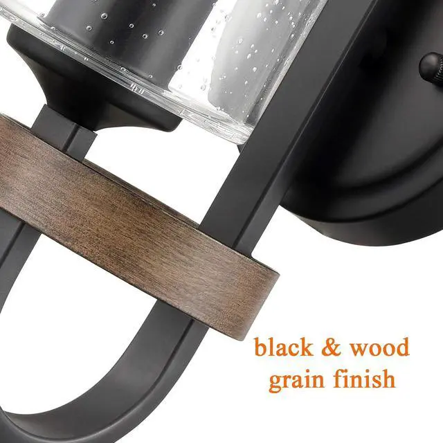 Alt view image 5 of 7 - HYDELITE Industrial Seeded Cylindrical Glass Black Wall Sconce | Farmhouse Black & Wood Grain Finish Accented Bathroom Wall Light Oil Rubbed Bronze for Bedroom Hallway