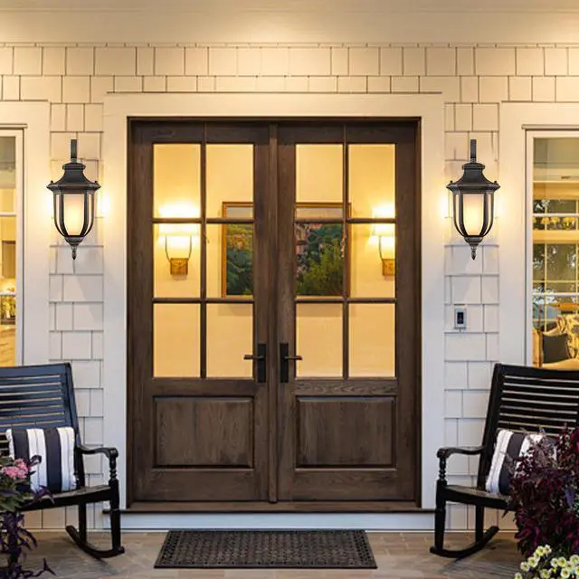 Alt view image 2 of 7 - HYDELITE Outdoor Dark Brown Wall Light Waterproof with Yellow Glass Shade | Anti-Rust Aluminum Exterior Wall Lantern Porch Light for Front Door, Porch, Yard, Foyer, Hotel