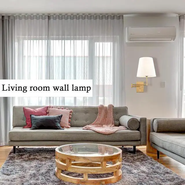 Alt view image 7 of 7 - HYDELITE Gold Swing Arm Wall Lamp Brass Wall Sconces with Linen Shade | Plug-in or Hardwired Wall Light Fixtures Bedroom Bedside, House Reading, Living Room, Home Hallway, Dining Set of 2