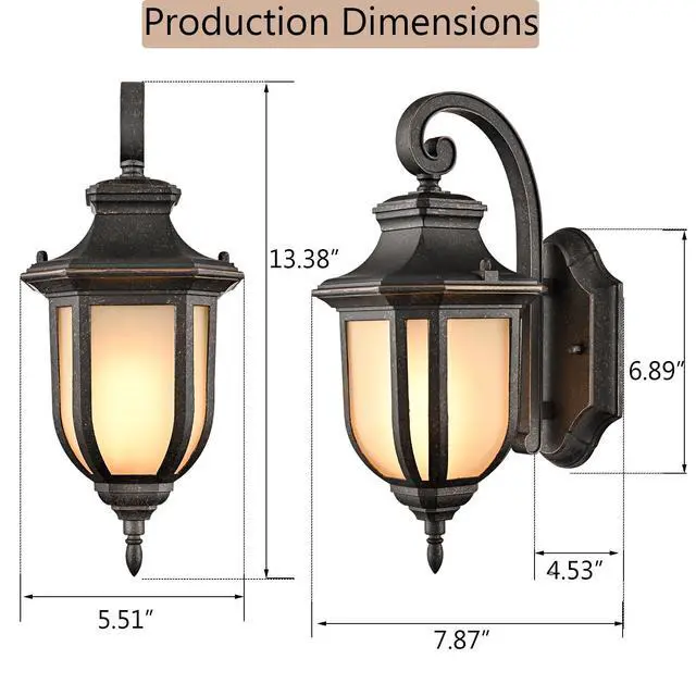 Alt view image 4 of 7 - HYDELITE Outdoor Dark Brown Wall Light Waterproof with Yellow Glass Shade | Anti-Rust Aluminum Exterior Wall Lantern Porch Light for Front Door, Porch, Yard, Foyer, Hotel