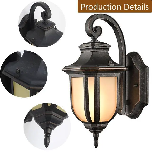 Alt view image 5 of 7 - HYDELITE Outdoor Dark Brown Wall Light Waterproof with Yellow Glass Shade | Anti-Rust Aluminum Exterior Wall Lantern Porch Light for Front Door, Porch, Yard, Foyer, Hotel