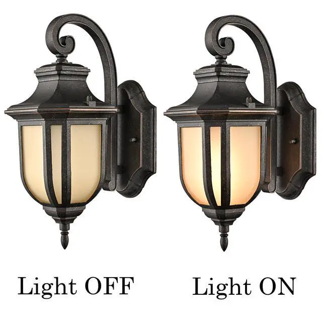 Alt view image 7 of 7 - HYDELITE Outdoor Dark Brown Wall Light Waterproof with Yellow Glass Shade | Anti-Rust Aluminum Exterior Wall Lantern Porch Light for Front Door, Porch, Yard, Foyer, Hotel