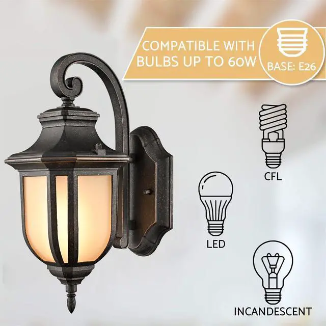 Alt view image 6 of 7 - HYDELITE Outdoor Dark Brown Wall Light Waterproof with Yellow Glass Shade | Anti-Rust Aluminum Exterior Wall Lantern Porch Light for Front Door, Porch, Yard, Foyer, Hotel