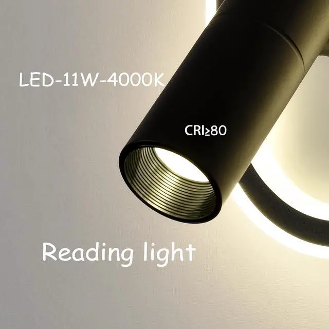Alt view image 3 of 7 - HYDELITE Led Wall Mounted Reading Lights Black Wall Sconce Bedside Wall Lamp with Spoltlight Night Light 4000k for Bedroom