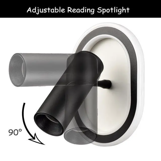 Alt view image 4 of 7 - HYDELITE Led Wall Mounted Reading Lights Black Wall Sconce Bedside Wall Lamp with Spoltlight Night Light 4000k for Bedroom