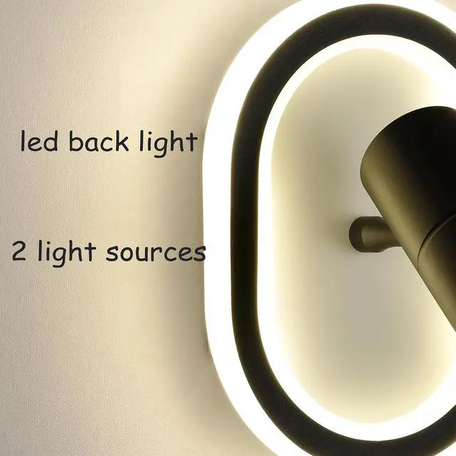Alt view image 2 of 7 - HYDELITE Led Wall Mounted Reading Lights Black Wall Sconce Bedside Wall Lamp with Spoltlight Night Light 4000k for Bedroom