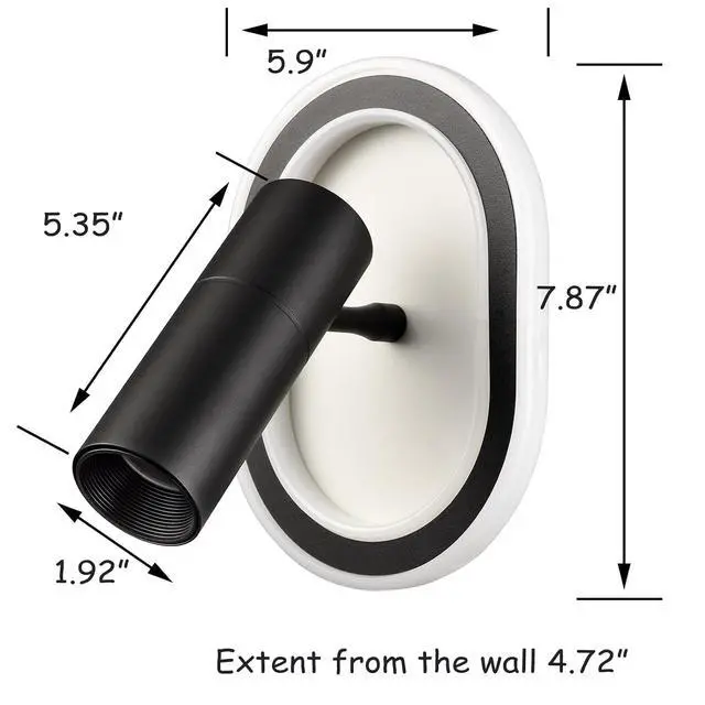 Alt view image 7 of 7 - HYDELITE Led Wall Mounted Reading Lights Black Wall Sconce Bedside Wall Lamp with Spoltlight Night Light 4000k for Bedroom