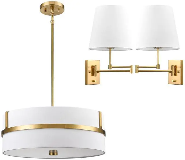 Main image of Luxurious Gold Swing Arm Wall Lamp & Flush Mount Ceiling Light Drum