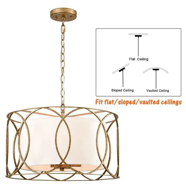 Alt view image 4 of 7 - HYDELITE Elegant Gold Swing Arm Wall Lamp and Stylish Brass Drum Pendant Light 3-Light
