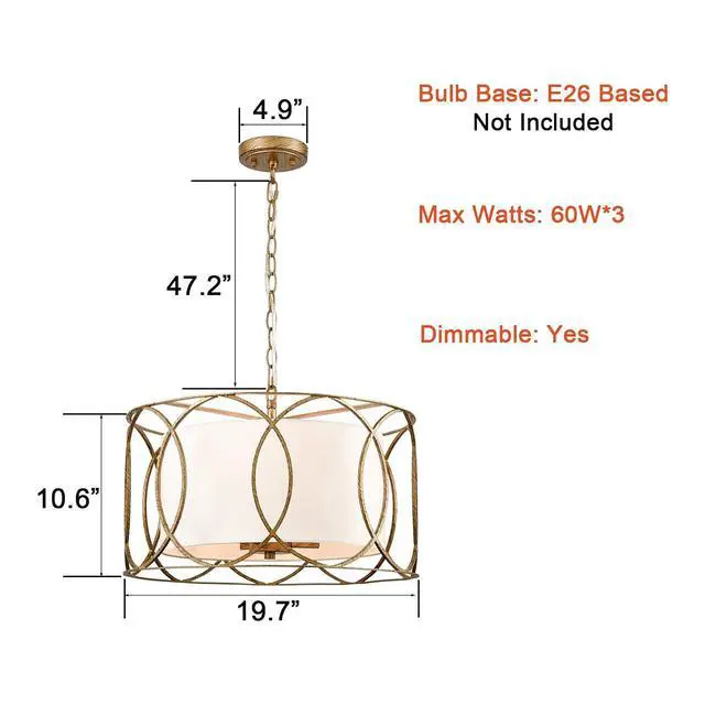 Alt view image 5 of 7 - HYDELITE Elegant Gold Swing Arm Wall Lamp and Stylish Brass Drum Pendant Light 3-Light