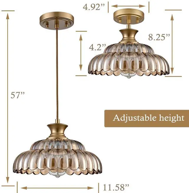 Alt view image 3 of 6 - HYDELITE Vintage Amber Glass Pendant Light with Adjustable Hanging Cord | Modern Gold Kitchen Island Pendant Light Fixture Adjustable for Dining Living Room Restaurant Entryway