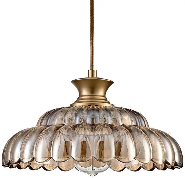 Main image of HYDELITE Vintage Amber Glass Pendant Light with Adjustable Hanging Cord | Modern Gold Kitchen Island Pendant Light Fixture Adjustable for Dining Living Room Restaurant Entryway