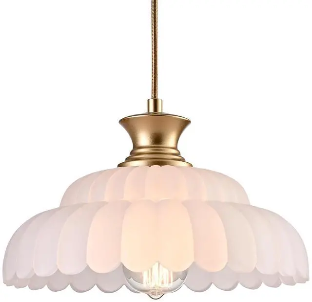 Main image of HYDELITE Vintage Frosted Glass Pendant Lights Kitchen Island Lighting | Brass Over Kitchen Sink Adjustable Hanging Pendant for Dining Room Kitchen Entryway