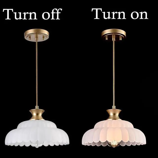 Alt view image 2 of 6 - HYDELITE Vintage Frosted Glass Pendant Lights Kitchen Island Lighting | Brass Over Kitchen Sink Adjustable Hanging Pendant for Dining Room Kitchen Entryway