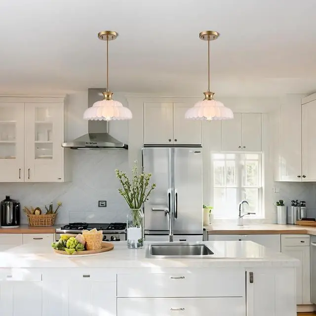 Alt view image 6 of 6 - HYDELITE Vintage Frosted Glass Pendant Lights Kitchen Island Lighting | Brass Over Kitchen Sink Adjustable Hanging Pendant for Dining Room Kitchen Entryway