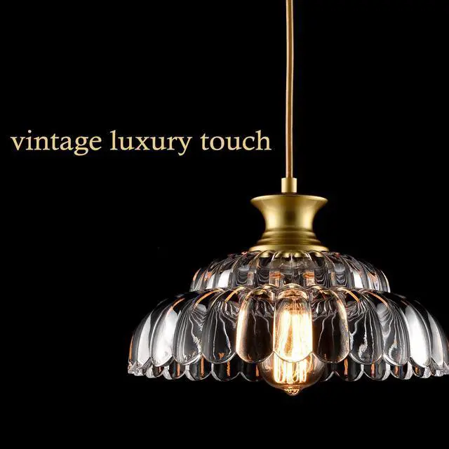 Alt view image 3 of 7 - HYDELITE Vintage Gold Clear Glass Pendant Lights Kitchen Island | Brass Pendant Light Fixture Modern Hanging Light Fixture for Dining Room Bedroom Entryway
