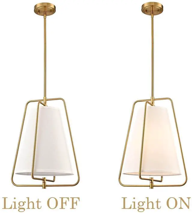 Alt view image 7 of 7 - HYDELITE Vintage Gold Pendant Light with White Linen Shade | Fabric Adjustable Height Brass Chandelier for Living Room Dining Room Kitchen Island Hallway