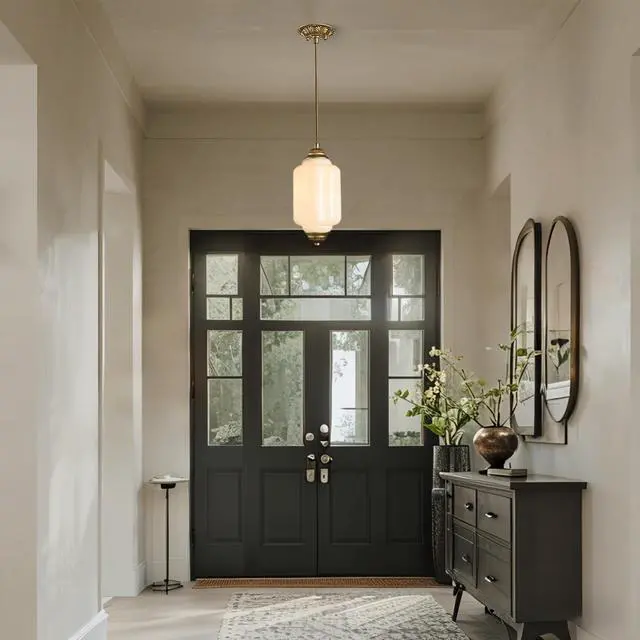 Alt view image 6 of 7 - HYDELITE Vintage Gold Pendant Light with Milky Pumpkin-Shaped Glass | Mid-Century Brass Adjustable Ceiling Light for Kitchen Island Living Room Bedroom Dining Room Hallway Schoolhouse
