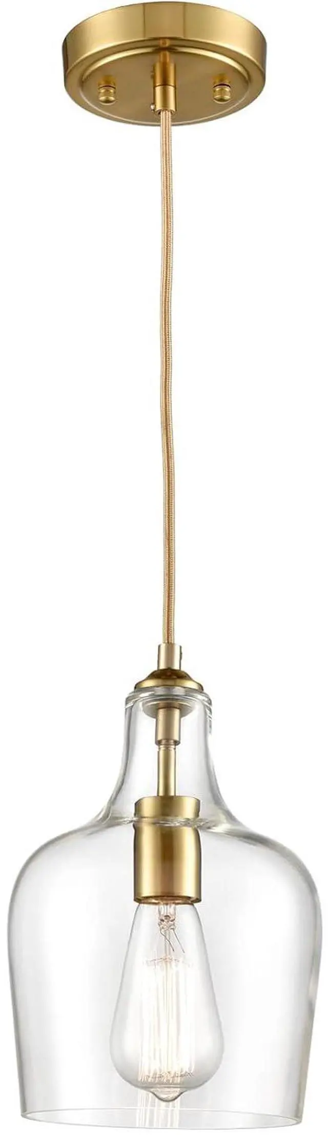 Main image of HYDELITE Modern Brushed Gold Pendant Light Fixtures Clear Glass | Brass Adjustable Cord Hanging Light for Living Room Kitchen Island Chandelier with Bell Shape
