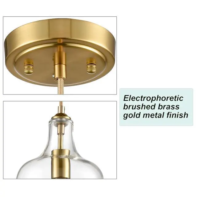 Alt view image 4 of 7 - HYDELITE Modern Brushed Gold Pendant Light Fixtures Clear Glass | Brass Adjustable Cord Hanging Light for Living Room Kitchen Island Chandelier with Bell Shape