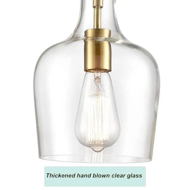 Alt view image 5 of 7 - HYDELITE Modern Brushed Gold Pendant Light Fixtures Clear Glass | Brass Adjustable Cord Hanging Light for Living Room Kitchen Island Chandelier with Bell Shape