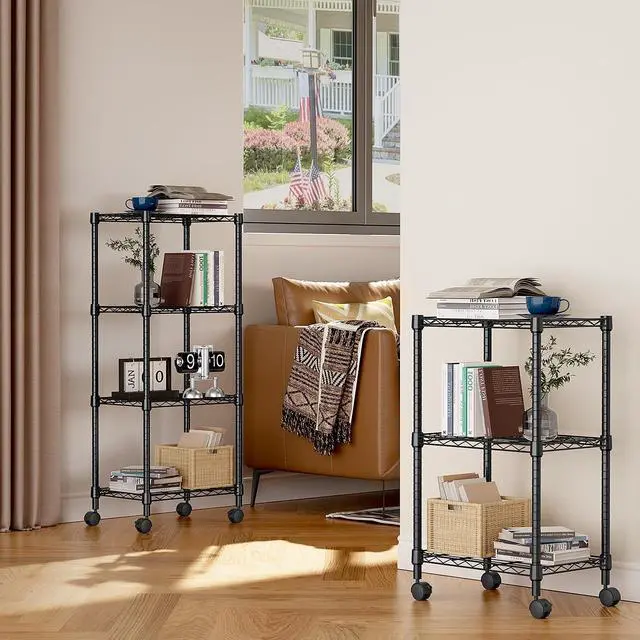 Alt view image 2 of 7 - M 2 PCS Adjustable Heavy Duty Steel Wire Rack, Adjustable Storage Shelving Unit with Wheel for Kitchen, Garage, Laundry