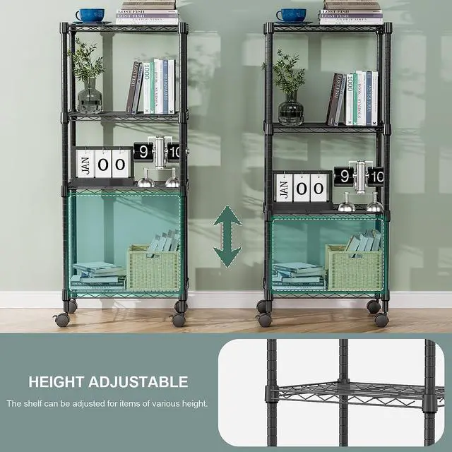 Alt view image 7 of 7 - M 2 PCS Adjustable Heavy Duty Steel Wire Rack, Adjustable Storage Shelving Unit with Wheel for Kitchen, Garage, Laundry