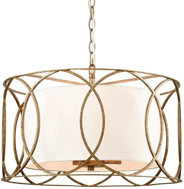 Main image of HYDELITE Brass Drum Pendant Light 3-Light with White Linen Diffuser | Gold Drum Chandelier Adjustable Dining Table Fixture for Kitchen Island Bedroom Living Room