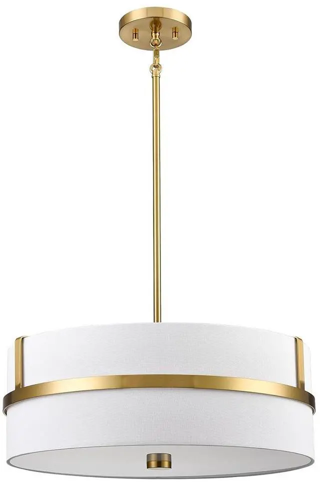 Main image of HYDELITE Modern Gold 4-Light Pendant Light with Drum Linen Shade | Brass Adjustable Height Pendant Light Fixture for Dining Room Living Room Bedroom Kitchen Island