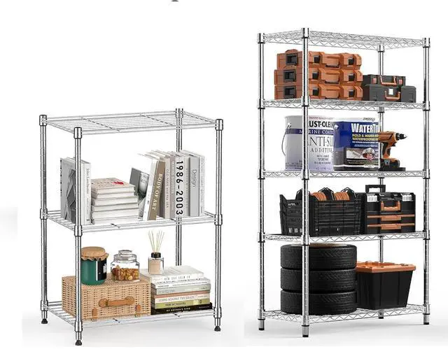 Main image of M 2 PCS Wire Storage Shelving, 3-Tier(11.8" D x 17.7" W x 26.3" H)+5-Tier (13.7" D x 23.6" W x 62.4" H) Utility Shelving Unit for Home,Kitchen,Office,Chrome