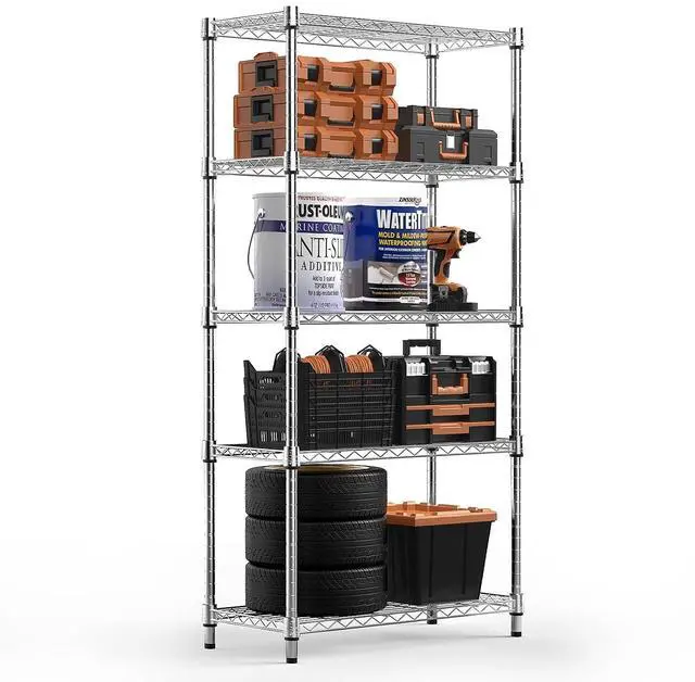 Alt view image 4 of 7 - M 2 PCS Wire Storage Shelving, 3-Tier(11.8" D x 17.7" W x 26.3" H)+5-Tier (13.7" D x 23.6" W x 62.4" H) Utility Shelving Unit for Home,Kitchen,Office,Chrome