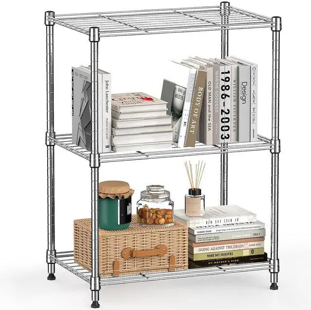 Alt view image 5 of 7 - M 2 PCS Wire Storage Shelving, 3-Tier(11.8" D x 17.7" W x 26.3" H)+5-Tier (13.7" D x 23.6" W x 62.4" H) Utility Shelving Unit for Home,Kitchen,Office,Chrome