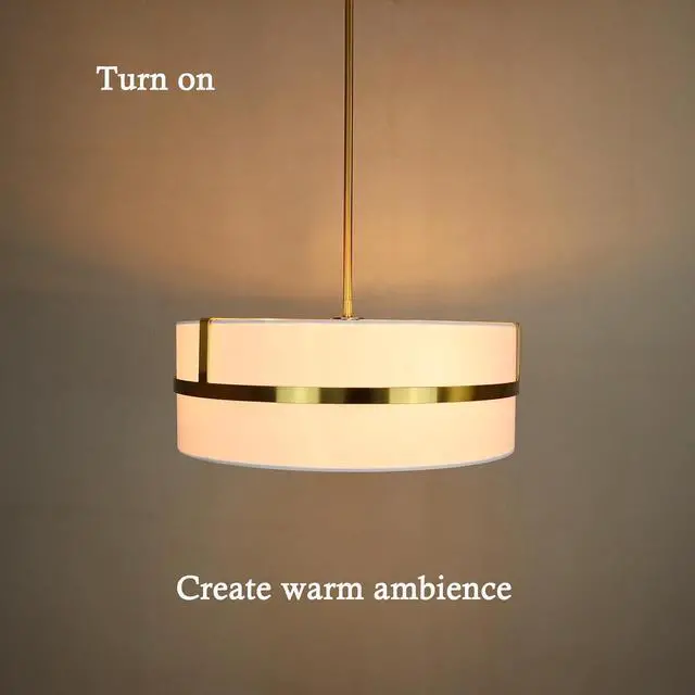 Alt view image 4 of 7 - HYDELITE Modern Gold 4-Light Pendant Light with Drum Linen Shade | Brass Adjustable Height Pendant Light Fixture for Dining Room Living Room Bedroom Kitchen Island