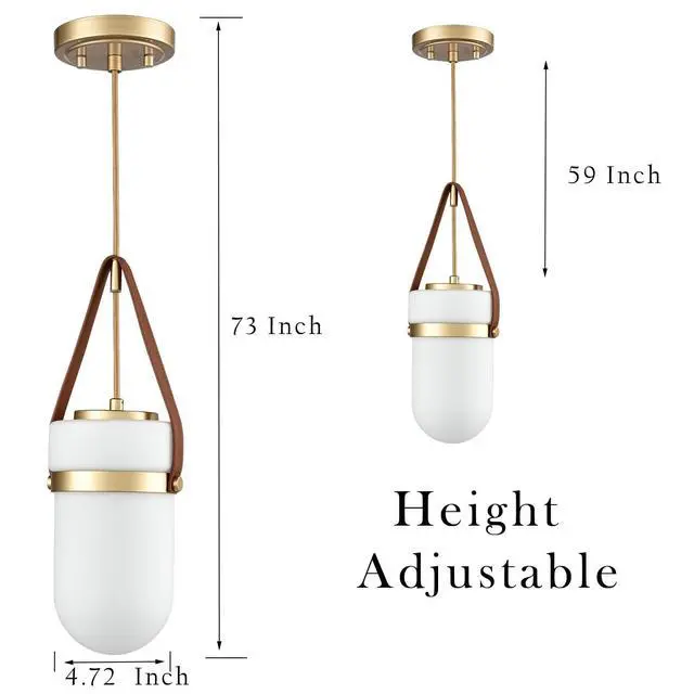 Alt view image 3 of 7 - HYDELITE Modern Gold Pendant Light with Raindrop Milky Glass Brown Belt | Waterdrop Adjustable Height Woven Cord Hanging Light Fixture for Kitchen,Hallway,Entryway