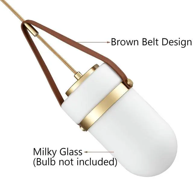 Alt view image 5 of 7 - HYDELITE Modern Gold Pendant Light with Raindrop Milky Glass Brown Belt | Waterdrop Adjustable Height Woven Cord Hanging Light Fixture for Kitchen,Hallway,Entryway