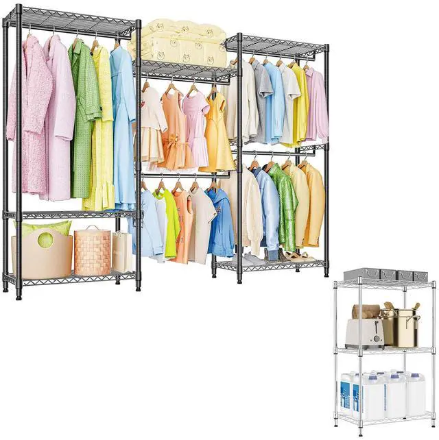 Main image of M Heavy Duty Rolling Garment Rack and 3 Tiers Shelf Metal Storage Shelves Wire Rack